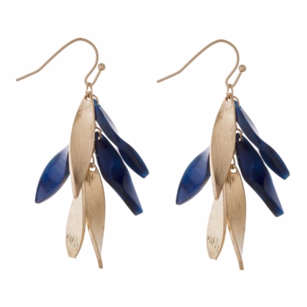 ✅NEW!➡️Blue Acetate Gold Waterfall Flower Earrings
